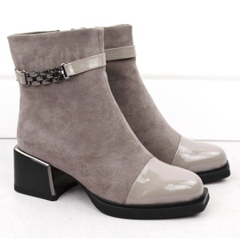 Botine de damă cu tocuri decorative D&amp;A S.Barski Premium Collection MR880-018 bej 2
