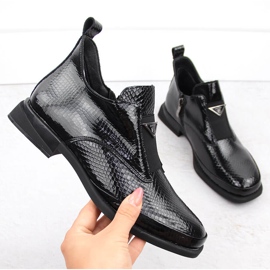 Botine dama din piele lacuita cu decor crosetat, negru Filippo DBT6425 1