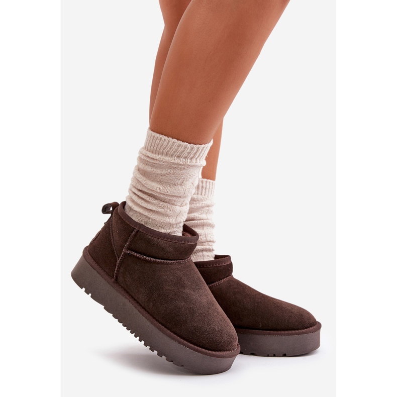 Cizme de zapada dama din piele intoarsa cu platforma maro Nereviana 1