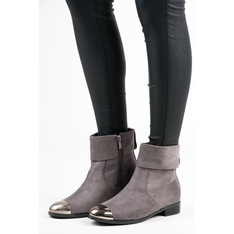 Ideal Shoes Botine din piele de căprioară cu fermoar gri 1