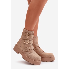 Botine izolante de dama cu decor de tort bej 1