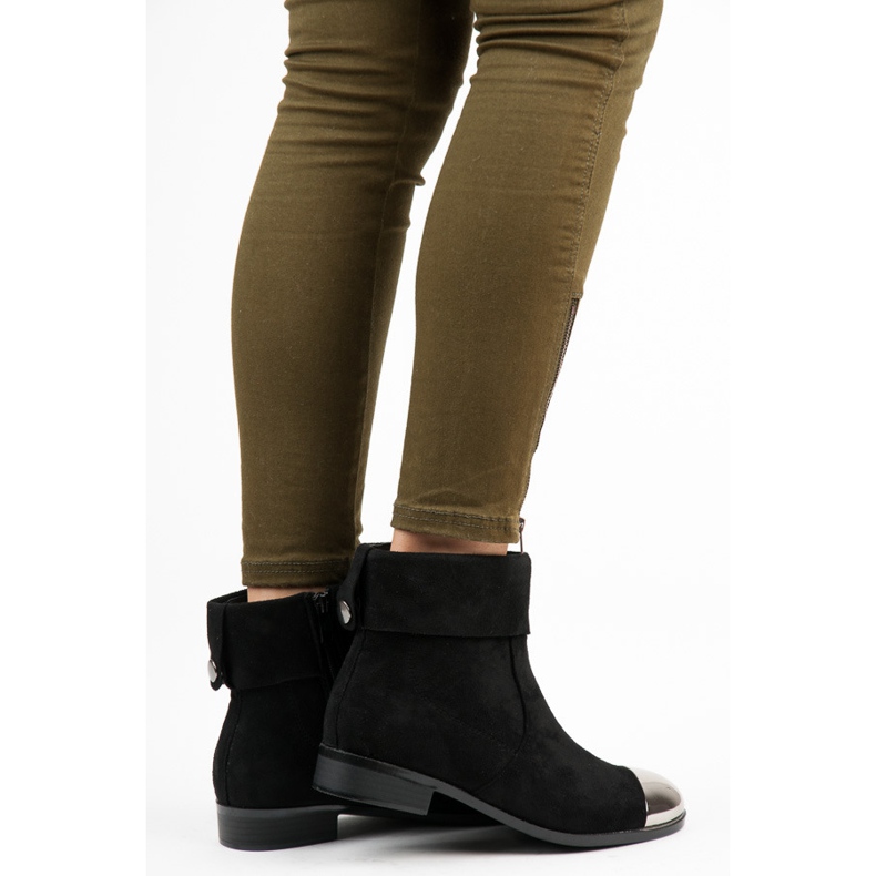 Ideal Shoes Botine din piele de căprioară cu fermoar negru 2