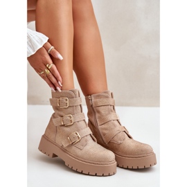 Botine izolante de dama cu decor de tort bej 2