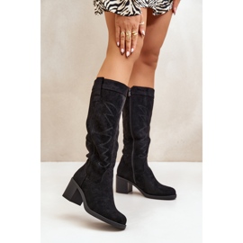 Cizme de damă cu toc înalt peste genunchi, Erisorae negru 2