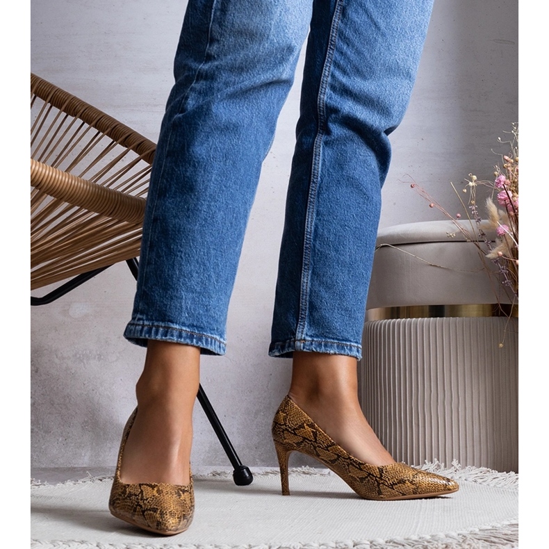 Pompă de cămilă în modelul pielii de șarpe Nickle maro 1