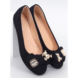 Balerini Kelee Black din piele intoarsa cu ursuleti negru 1