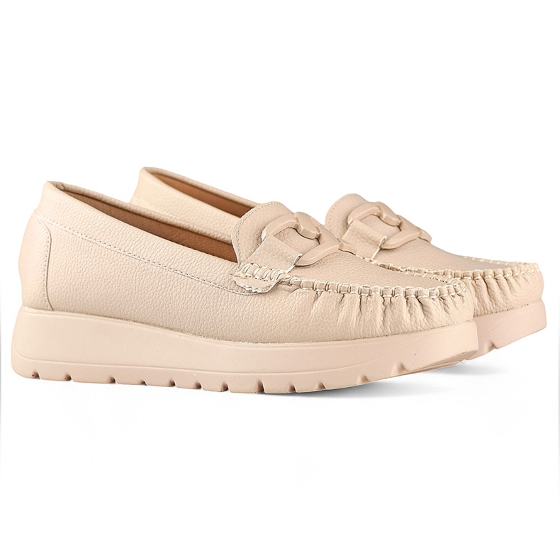 Mocasini de dama bej din piele ecologica pe platforma, brant din piele 1