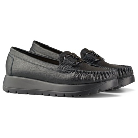 Mocasini de dama negre din piele ecologica pe platforma, brant din piele negru 1