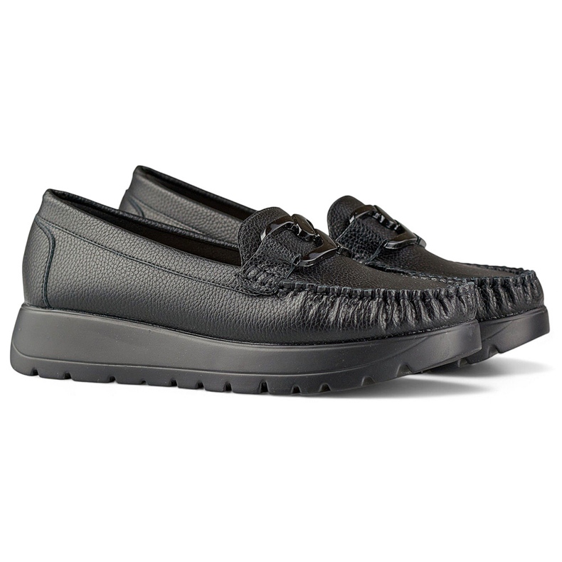 Mocasini de dama negre din piele ecologica pe platforma, brant din piele negru 1