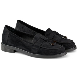 Pantofi de piele intoarsa neagra cu talpa plata negru 1