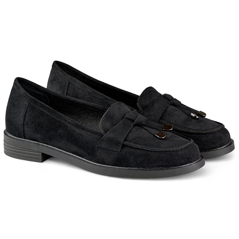 Pantofi de piele intoarsa neagra cu talpa plata negru 1