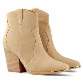 Cizme de cowboy de damă clasice bej cu toc înalt 1