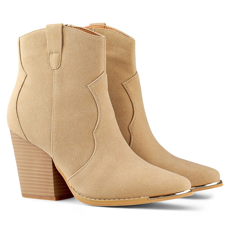 Cizme de cowboy de damă clasice bej cu toc înalt 1