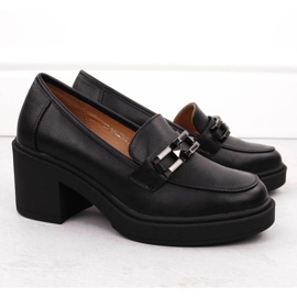 Pantofi de dama Vinceza negri cu toc inalt cu lant negru 2