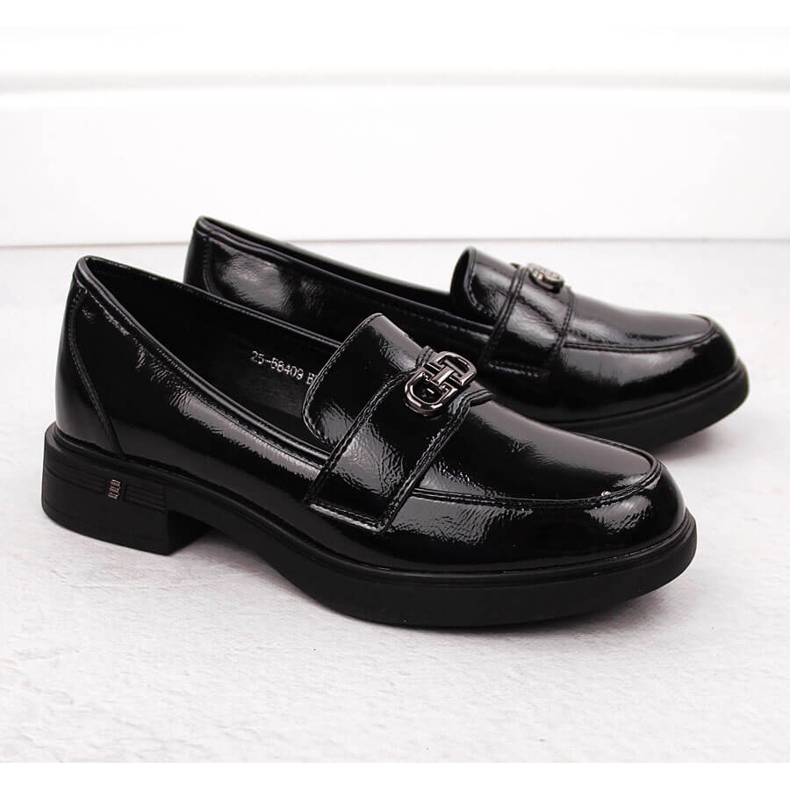 Mocasini de dama din piele lacuita, negru, Vinceza 58409 2