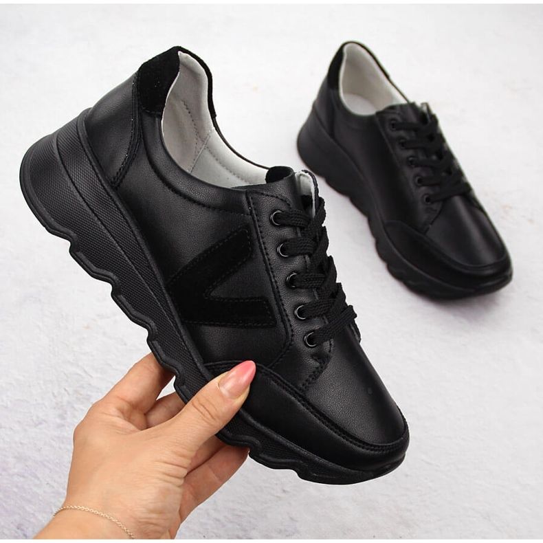 Tenisi de damă cu pană din piele neagră Vinceza 7918 negru 1