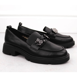 Mocasini de dama din piele cu decor, negru Vinceza 62183 2