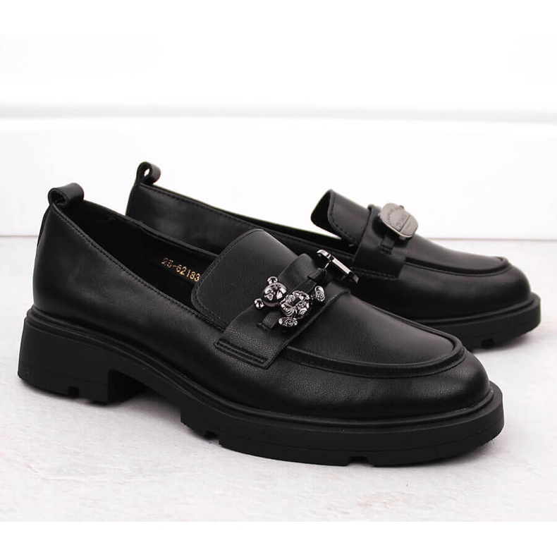 Mocasini de dama din piele cu decor, negru Vinceza 62183 2