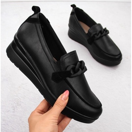 Pantofi de dama din piele cu lant, negri Sergio Leone PB231-S negru 1