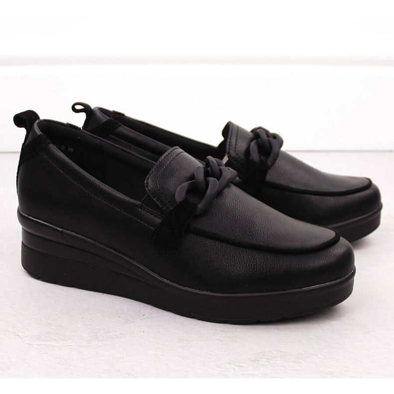 Pantofi de dama din piele cu lant, negri Sergio Leone PB231-S negru 2