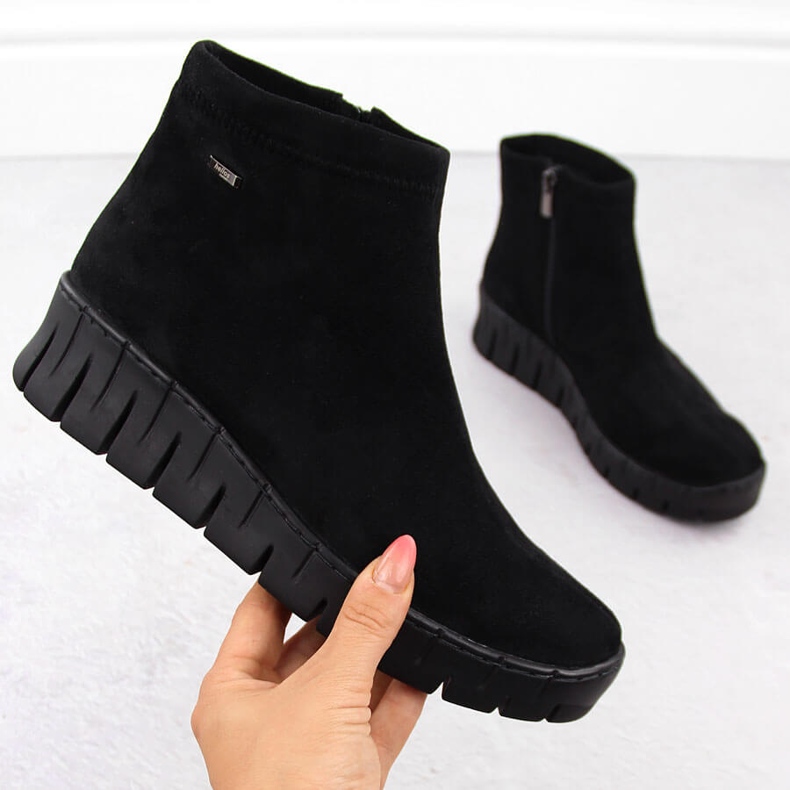 Cizme de dama din piele intoarsa neagra Helios 506P negru 1