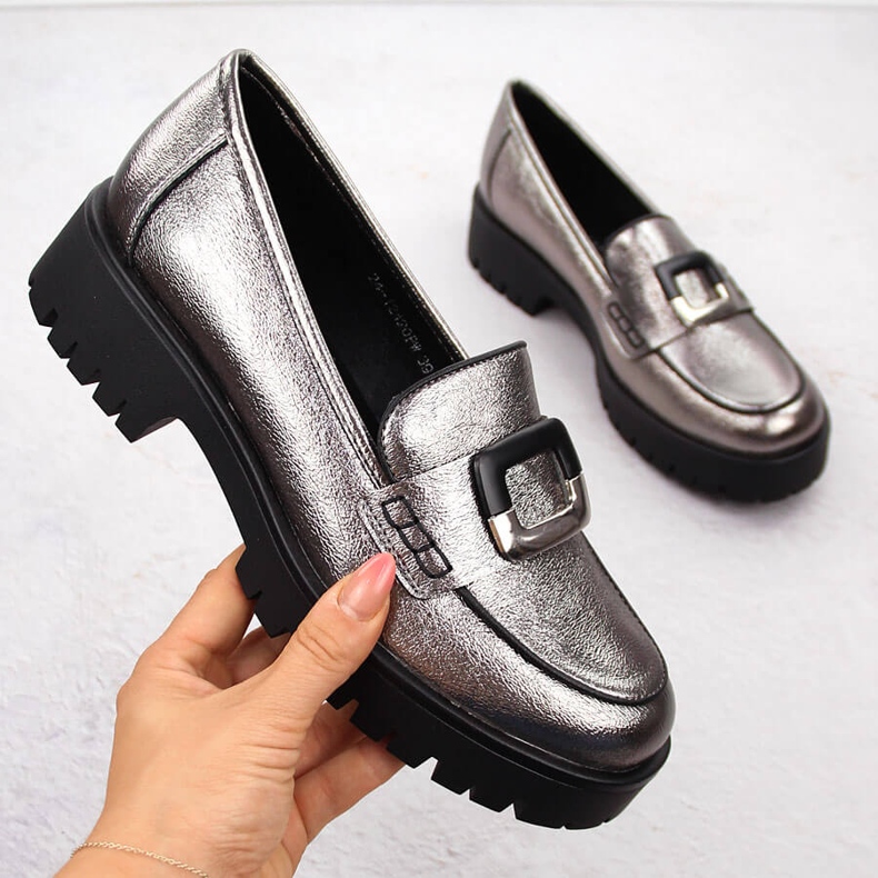 Mocasini de dama cu decor argintiu metalic Potocki 12420 1 Mocasini de dama cu decor argintiu metalic Potocki 12420 1