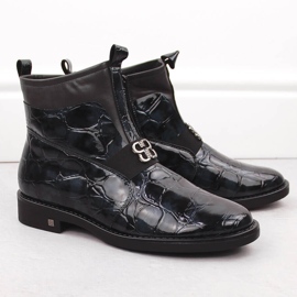 Botine de dama din piele lacuita, neagra, Potocki 12544 negru 2