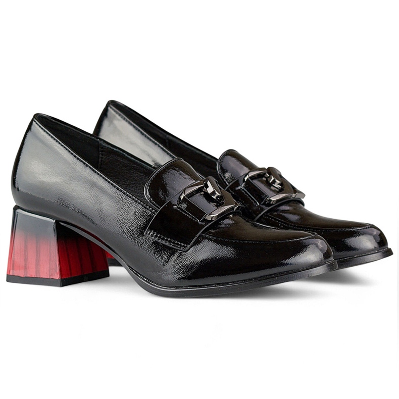 Pantofi negri eleganti de dama cu toc rosu, pantofi din piele lacuita negru 1