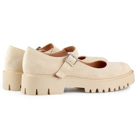Pantofi dama de piele intoarsa bej cu inchidere cu catarama 1