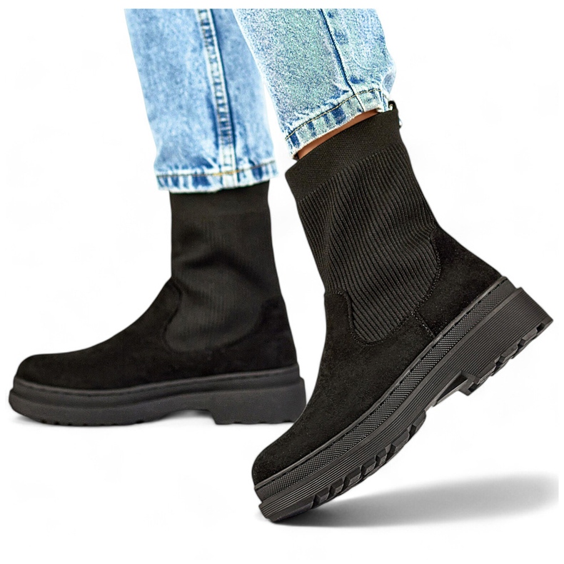 Botine clasice negre cu partea superioară a șosetei negru 1