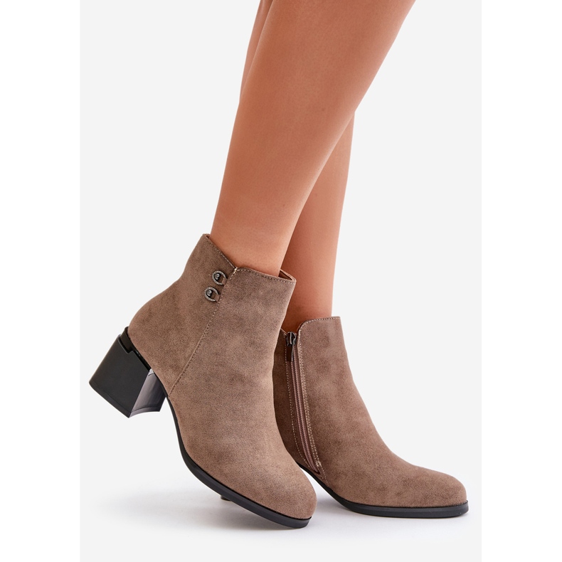 Botine de damă cu toc înalt, prinse cu fermoar, bej închis de la Tinamar 1