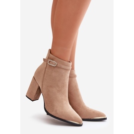 Botine izolante de dama cu varf ascutit pe toc inalt, Beige Laoreina bej 1