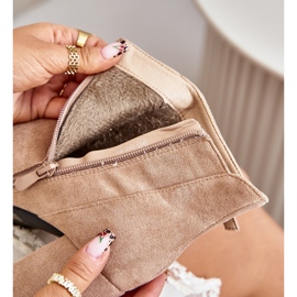 Botine izolante de dama cu varf ascutit pe toc inalt, Beige Laoreina bej 2