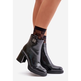 Cizme de damă cu șarpe cu toc înalt, piele naturală, neagră Vinceza 66670 negru 1