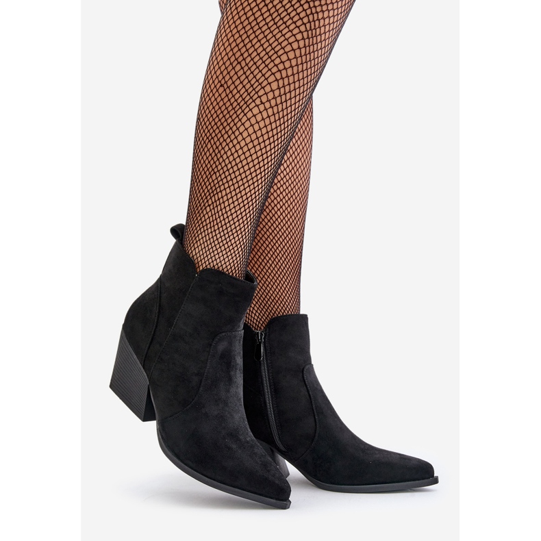 Ghete Cowboy Izolate Eco Suede Cu Fermoar, Virtris Negru 1 Ghete Cowboy Izolate Eco Suede Cu Fermoar, Virtris Negru 1