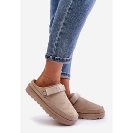 Flip-flops de damă bej cu căptușeală de blană pe platforma Azida 1