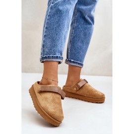 Flip-flops de damă căptușiți cu blană pe platformă Camel Azida maro 2