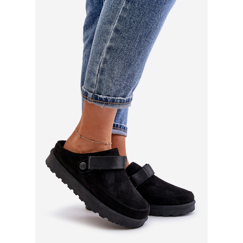 Flip-flops de damă căptușiți cu blană pe platforma Black Azida negru 1