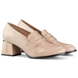 Pantofi bej patentati cu toc jos, confortabil, pantofi eleganti bej 1 Pantofi bej patentati cu toc jos, confortabil, pantofi eleganti bej 1