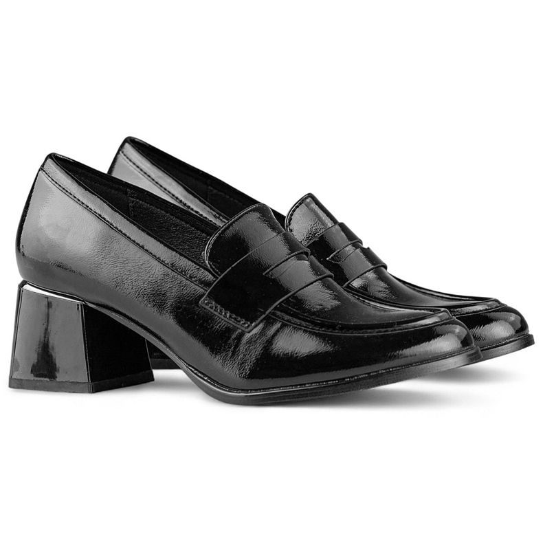 Pantofi negri latenti cu toc jos, confortabil, pantofi eleganti bej negru 1