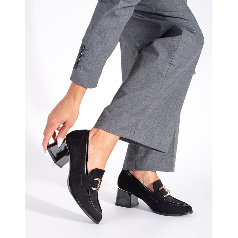 Pantofi de dama din piele intoarsa cu toc gros negru 1 Pantofi de dama din piele intoarsa cu toc gros negru 1