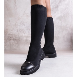 Cizme negre decorate cu zirconi Sayega negru 1