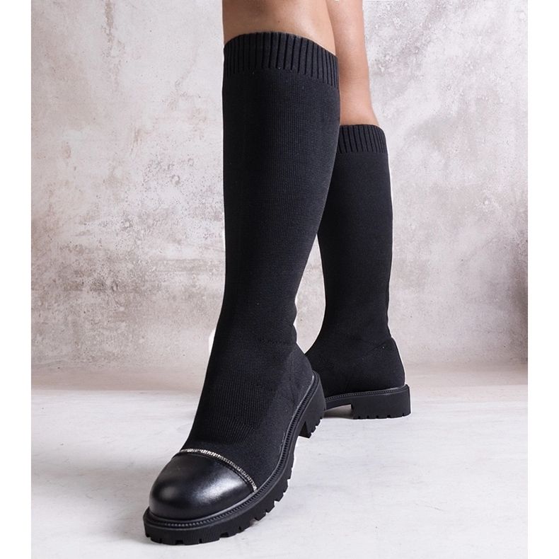 Cizme negre decorate cu zirconi Sayega negru 1