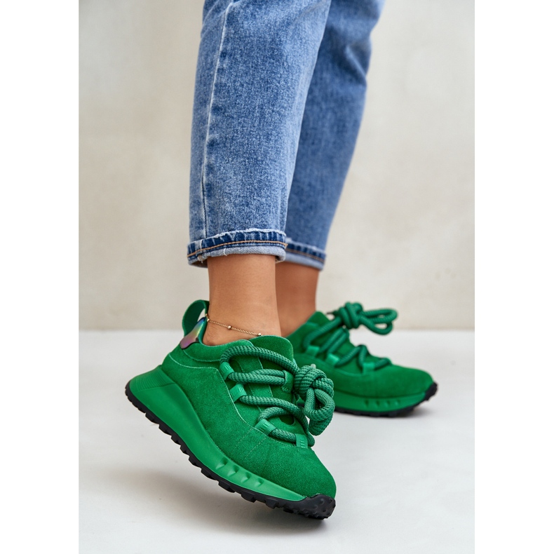 ARTIKER Pantofi de damă din piele intoarsa cu sireturi groase Artier 55C0099 Verde 2