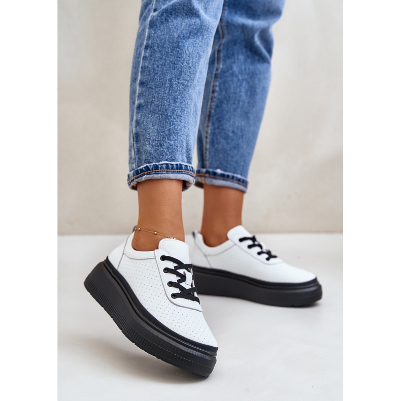 Pantofi Sport Dama Pe Platforma, Piele Naturala, Alb 41470 Vinceza 2