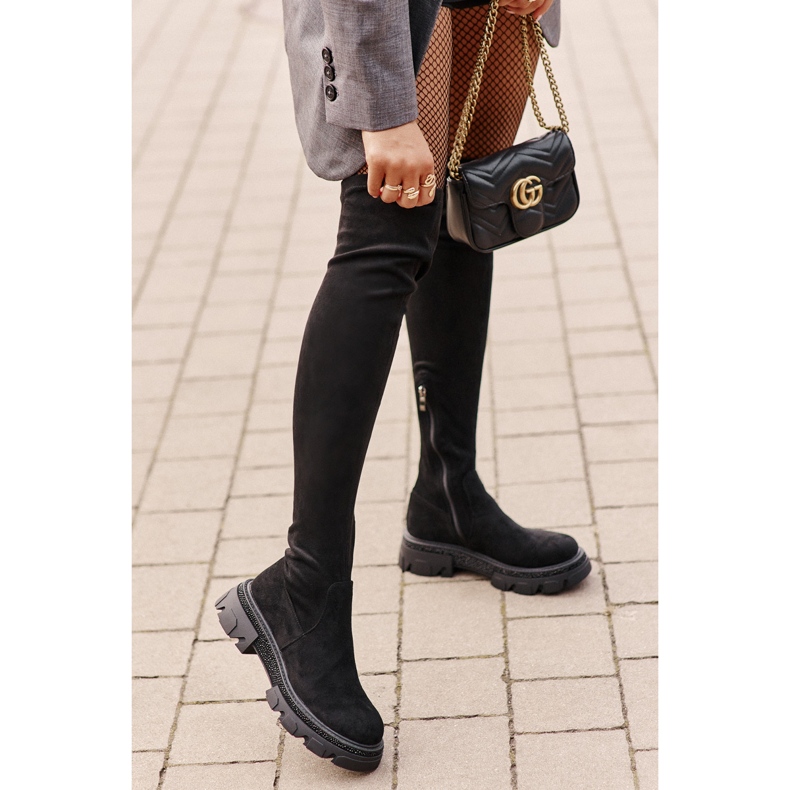 Cizme peste genunchi de damă din piele ecologică Irithalla neagră negru 2