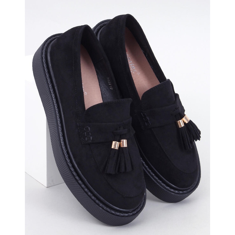 Mocasini Trinity Black cu franjuri negru 1
