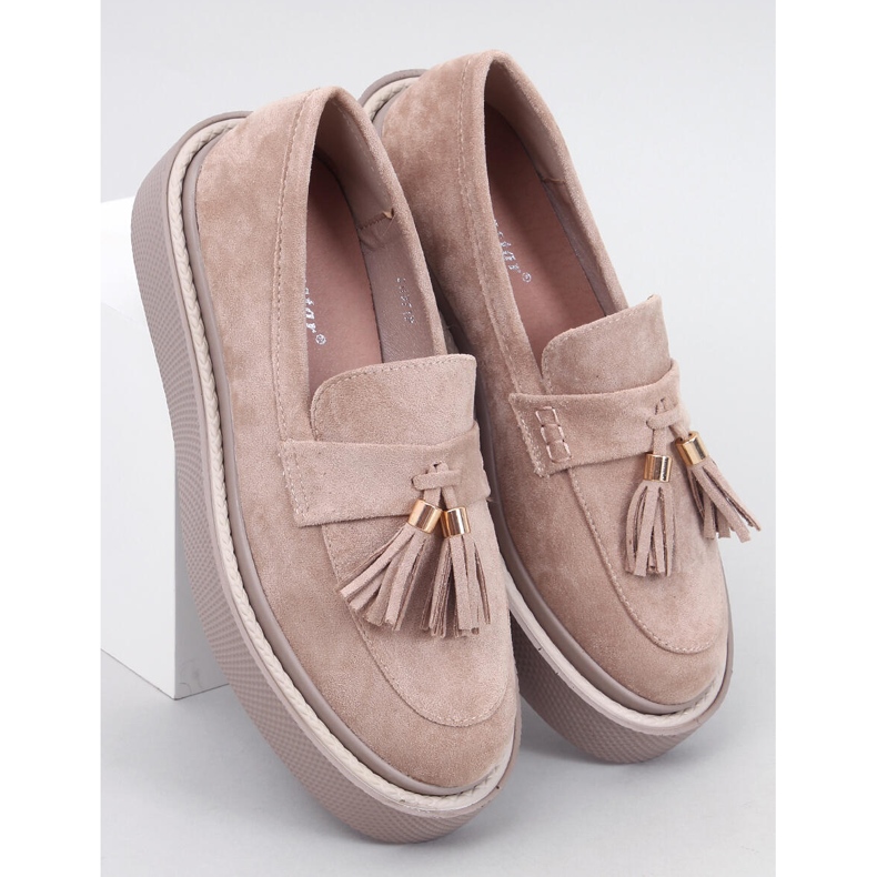 Mocasini cu platforma Trinity Beige cu franjuri bej 1 Mocasini cu platforma Trinity Beige cu franjuri bej 1