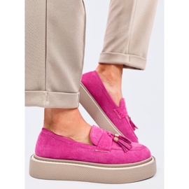 Mocasini cu platforma Trinity Fuchsia cu franjuri roz 2