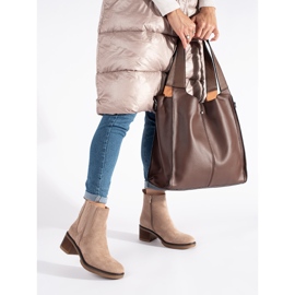 Seastar Cizme Chelsea din piele intoarsa bej cu toc inalt 2